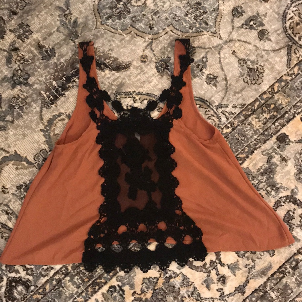 Dark tan blouse with crochet back